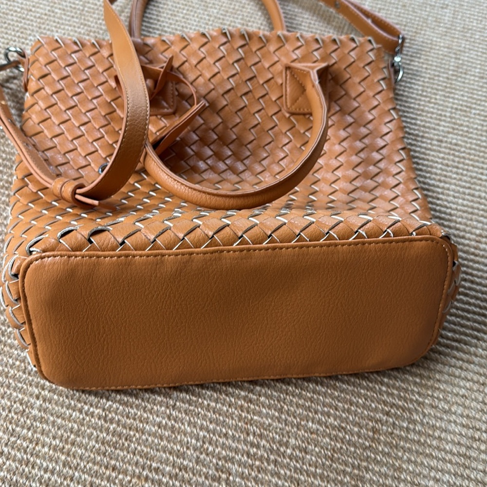 Ilse Jacobsen Orange Woven Faux Leather Mini Tote w/ Crossbody Strap - Picture 6 of 9